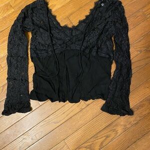 Black Lace Long Sleeve Peplum Top